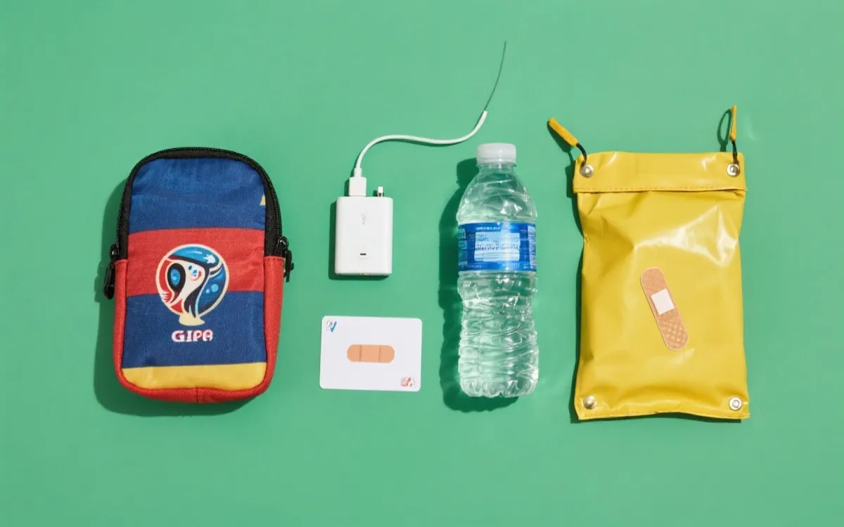 旅行应急物品与球迷随身小包的整理示意